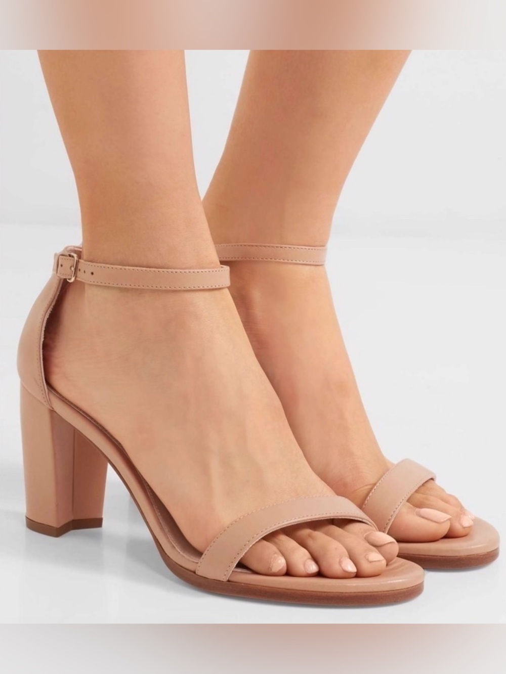 Stuart Weitzman Nude Ankle-Strap Block Heel Sandals